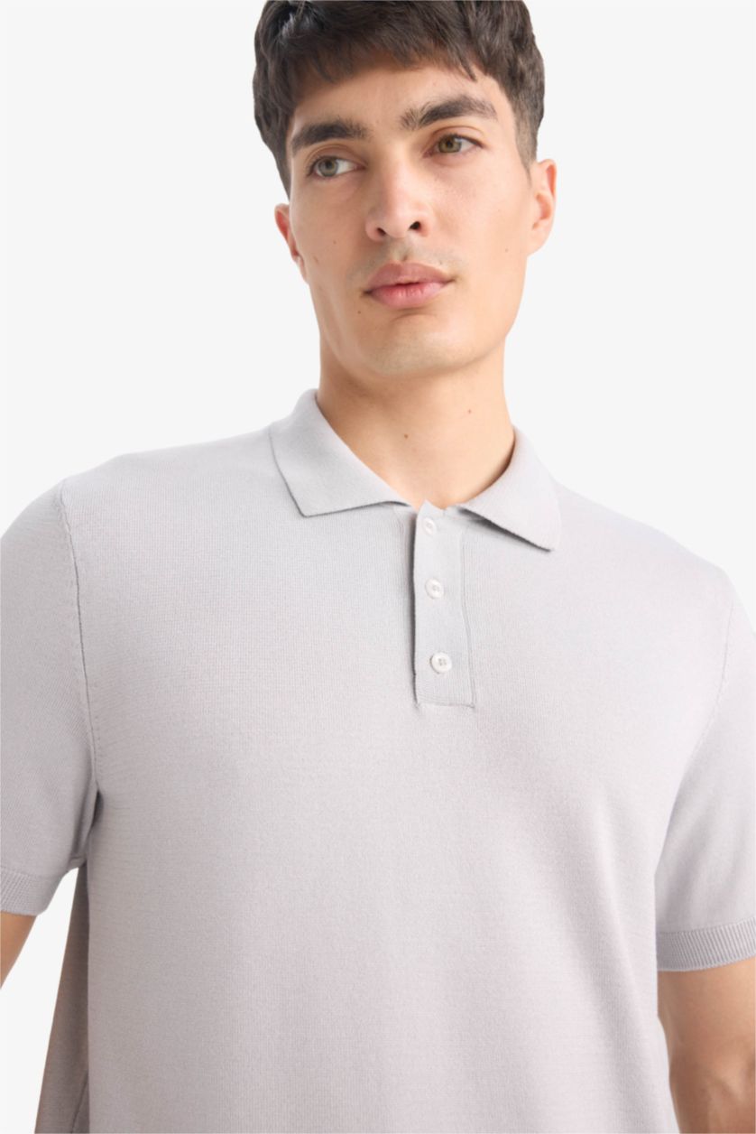 Erkek Gri Standart Fit Polo Yaka Kısa Kollu Triko Tişört