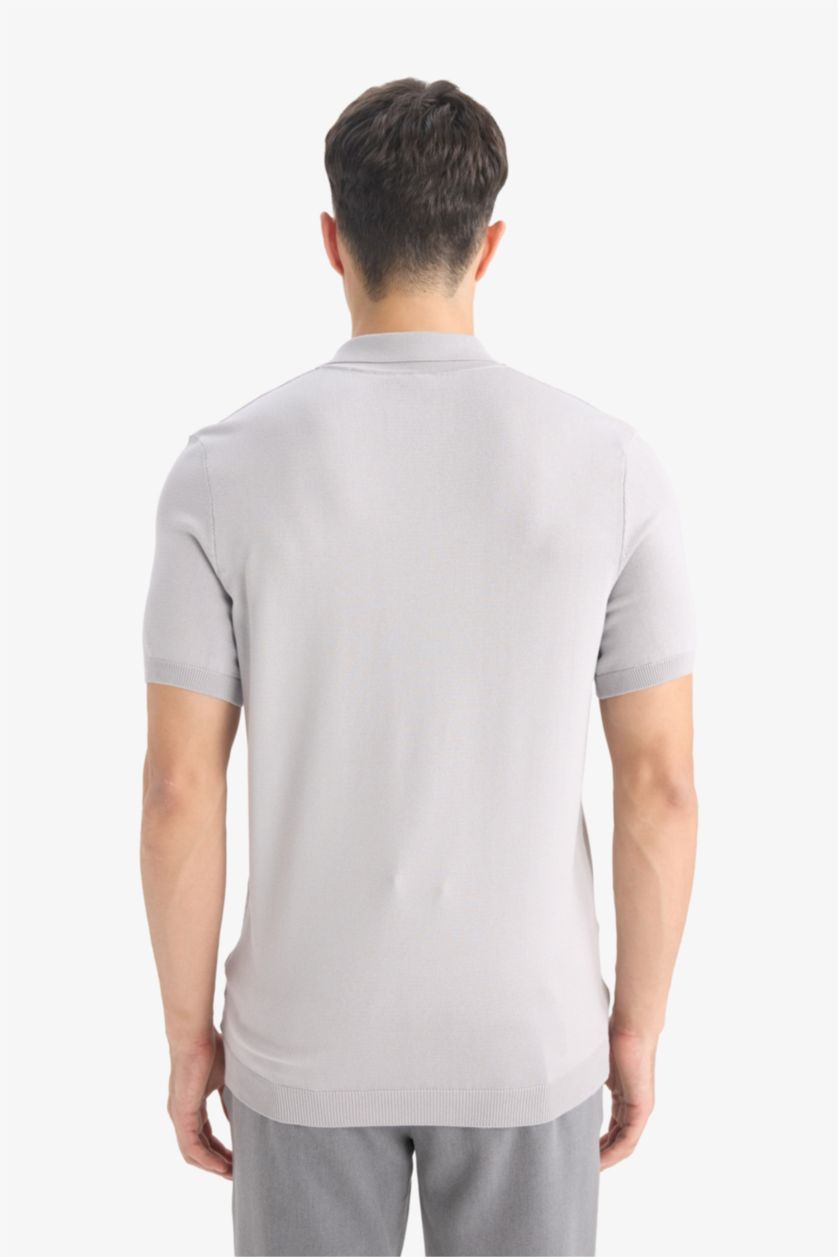 Erkek Gri Standart Fit Polo Yaka Kısa Kollu Triko Tişört