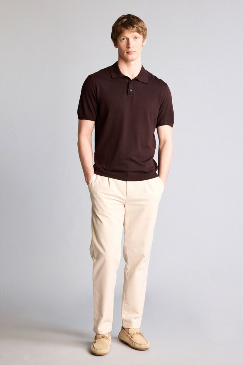Erkek Kahve Standart Fıt Polo Yaka Triko Kısa Kollu Polo Tişört