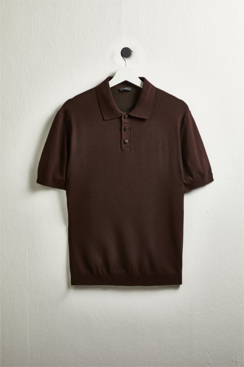 Man Brown Standard Fit Knitwear Short Sleeve Polo T-Shirt