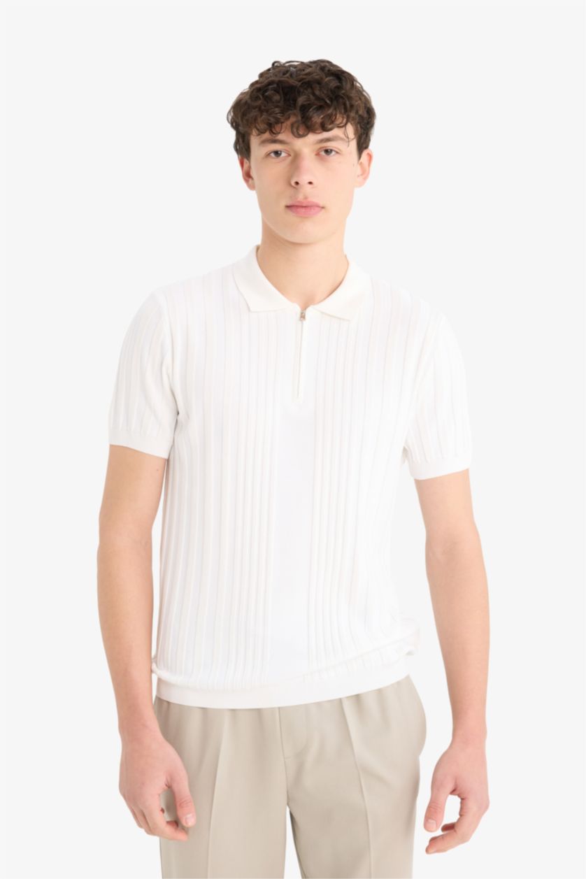 رجالي اوف وايت تيشيرت بولو تريكو نص كم قصة عادية بنص سوسته