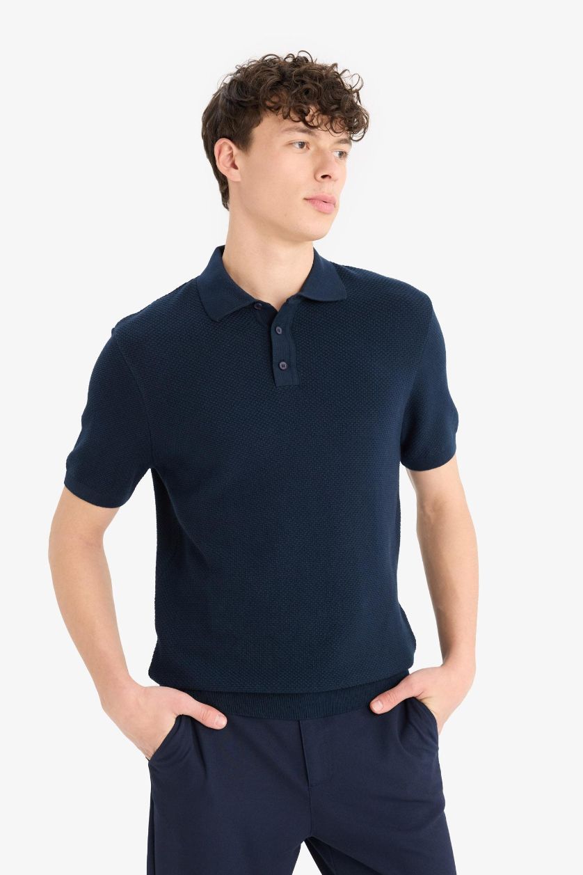 MAN NAVY Standard Fit Polo Collar Knitwear Polo T-Shirt