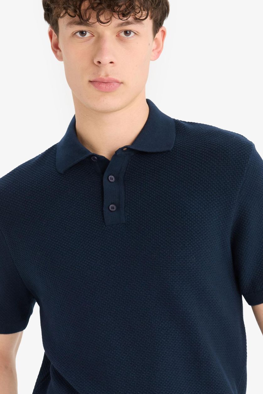 MAN NAVY Standard Fit Polo Collar Knitwear Polo T-Shirt