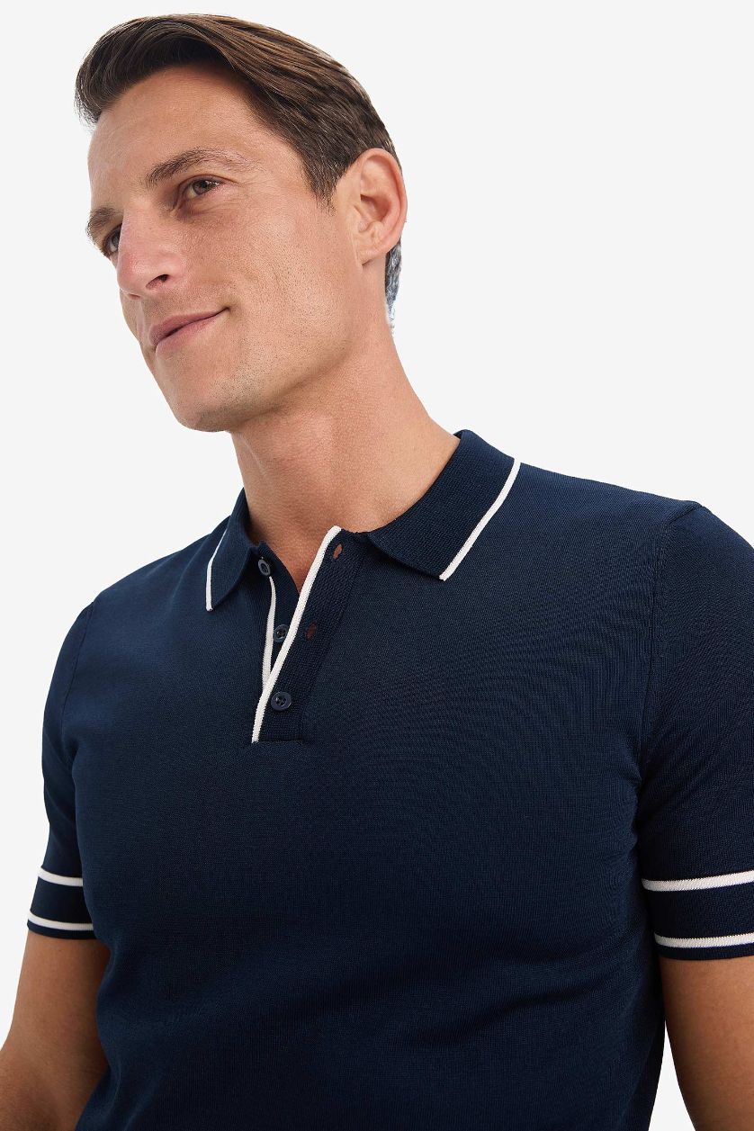 MAN NAVY Standard Fit Short Sleeve Knitwear Polo T-Shirt