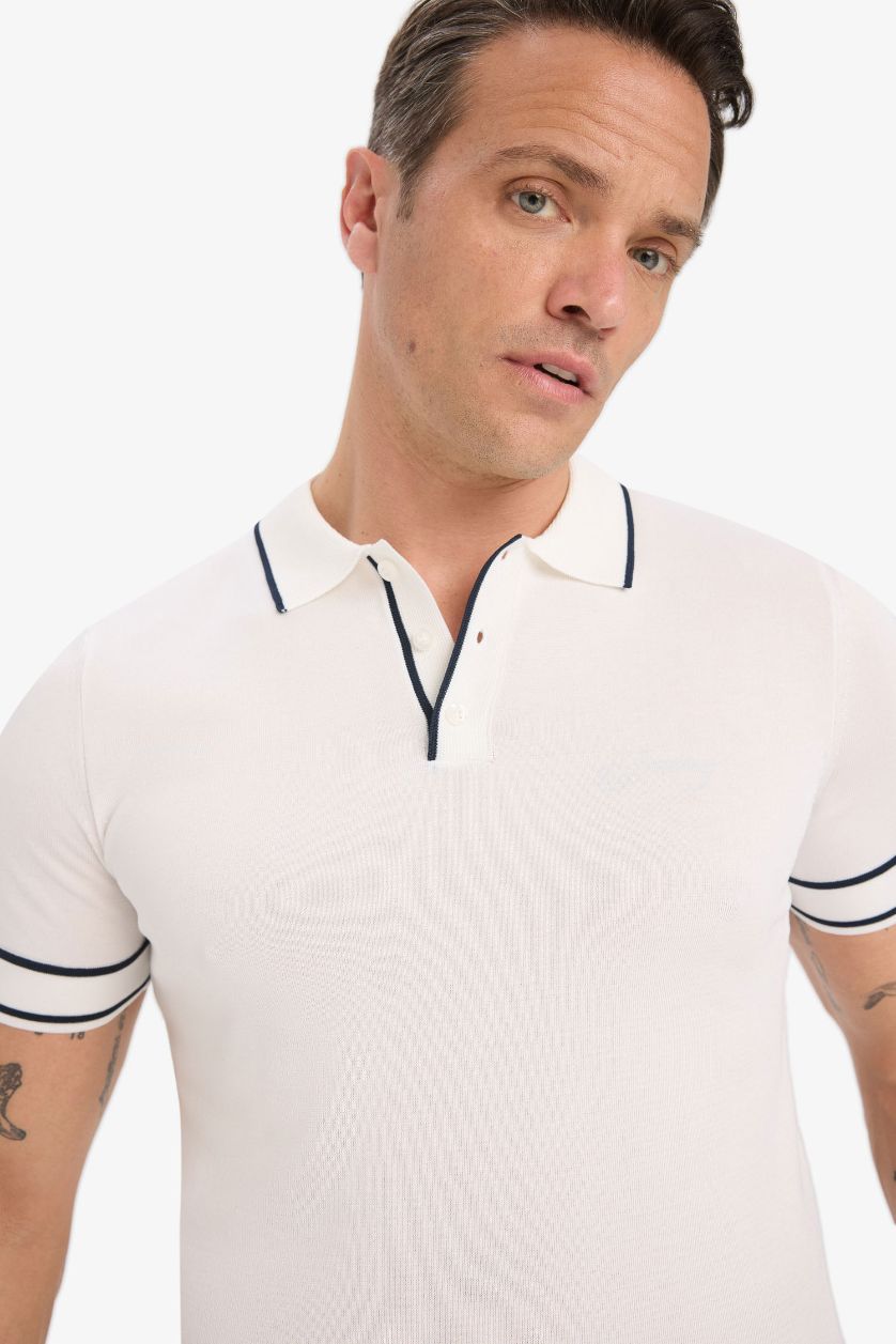 HOMME Blanc T-shirt Polo blanc en maille à manches courtes Coupe standard