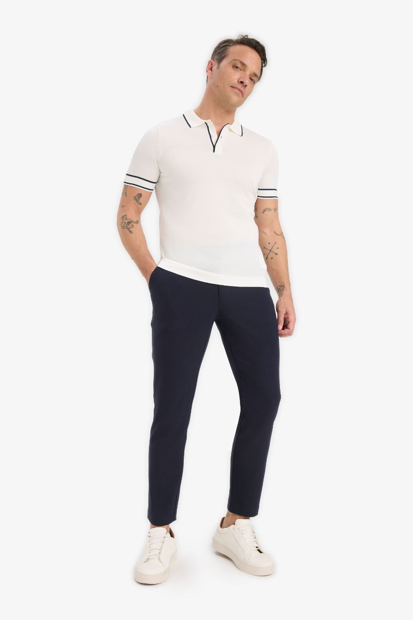HOMME Blanc T-shirt Polo blanc en maille à manches courtes Coupe standard