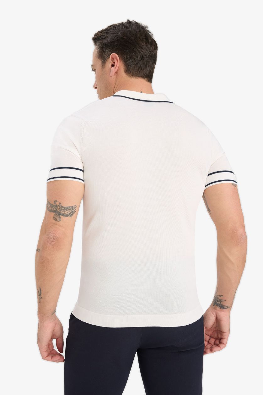 HOMME Blanc T-shirt Polo blanc en maille à manches courtes Coupe standard