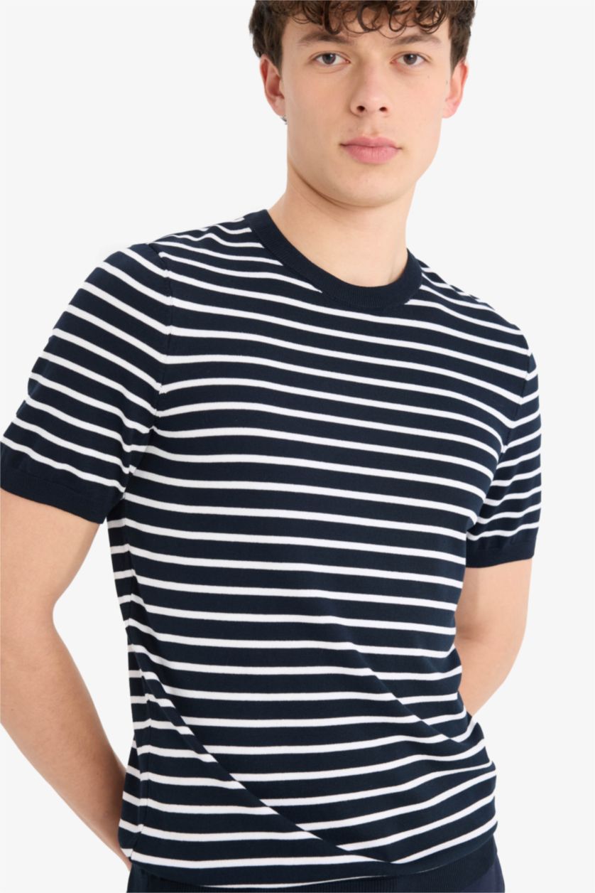 رجالي كحلي Standard Fit Knitwear Short Sleeve T-Shirt