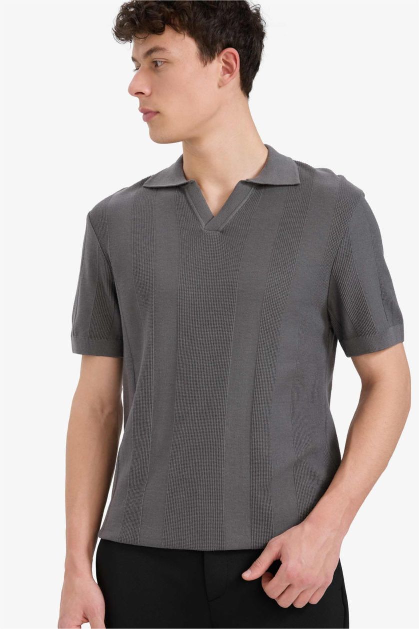 HOMME Gris Coupe standard Tricot Polo à manches courtes