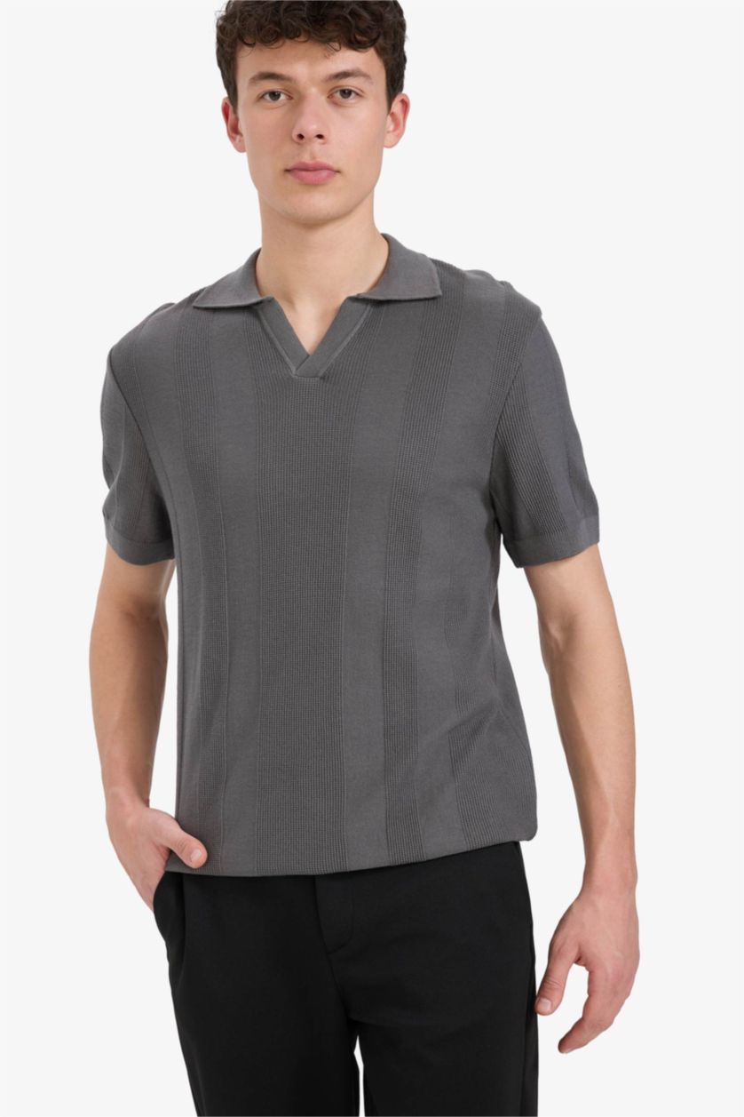 HOMME Gris Coupe standard Tricot Polo à manches courtes