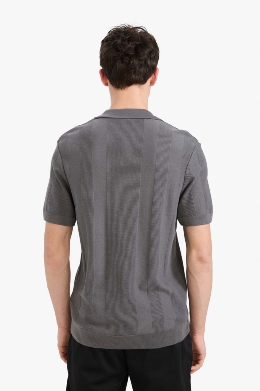HOMME Gris Coupe standard Tricot Polo à manches courtes