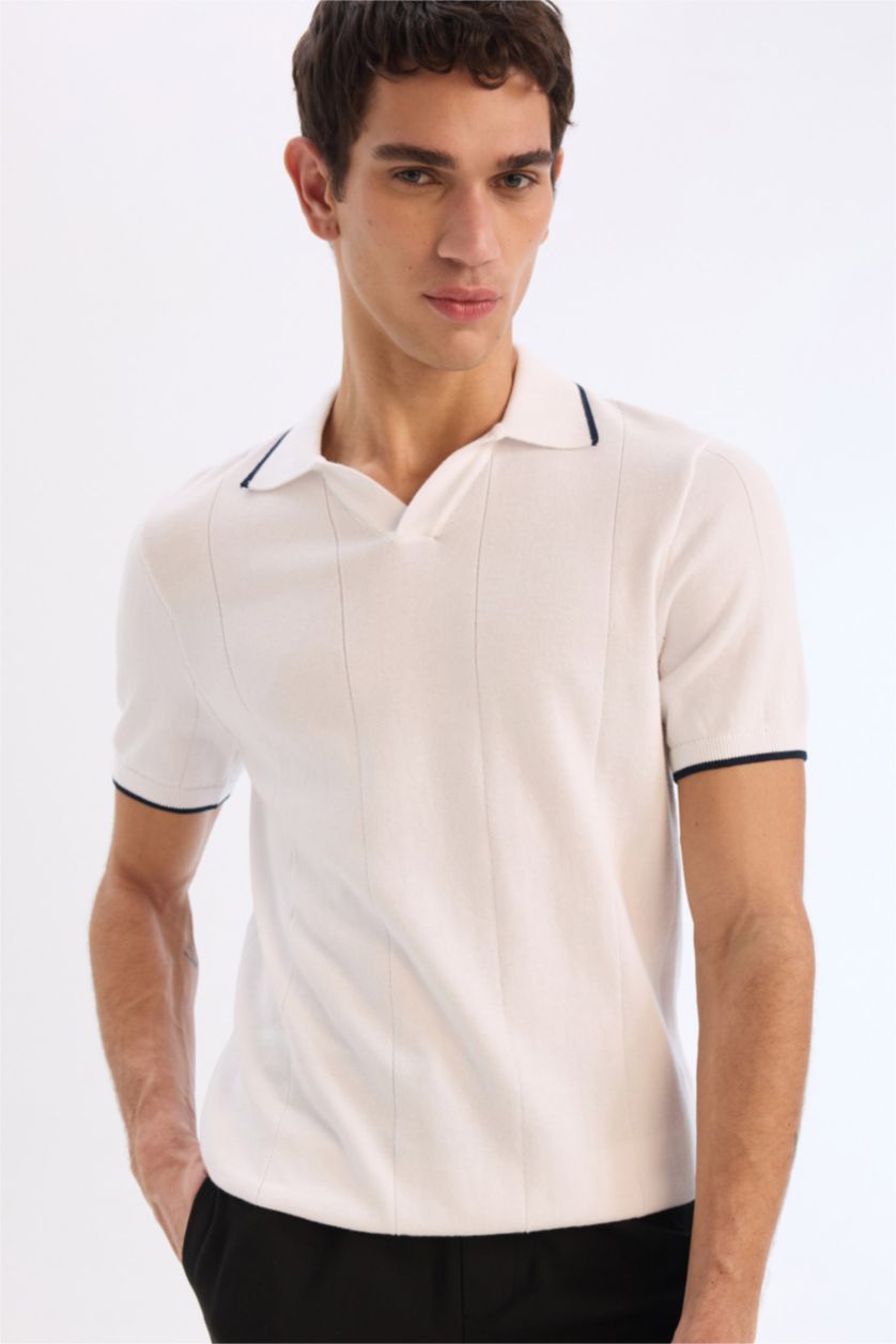 رجالي اوف وايت تيشيرت بولو تريكو نص كم قصة عادية