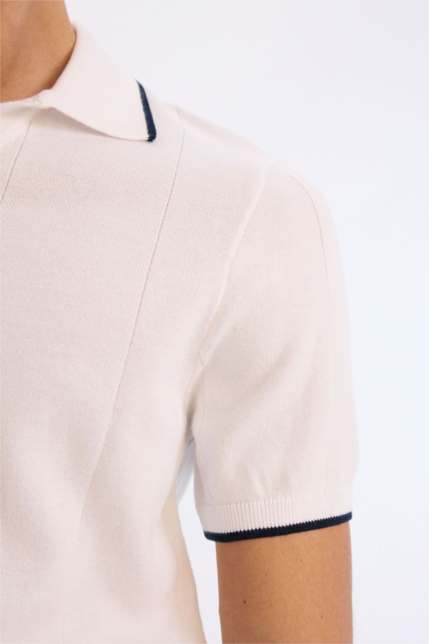 رجالي اوف وايت تيشيرت بولو تريكو نص كم قصة عادية