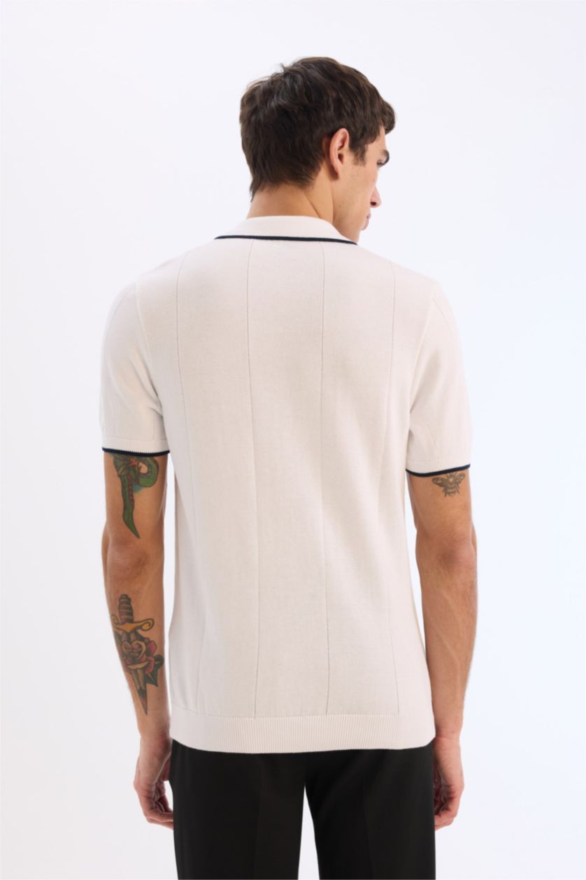 رجالي اوف وايت تيشيرت بولو تريكو نص كم قصة عادية