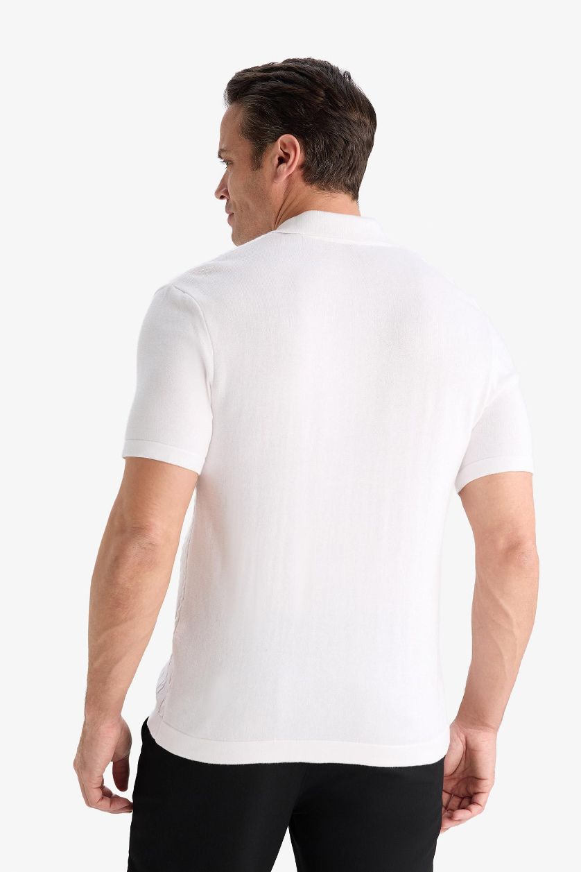 رجالي اوف وايت تيشيرت بولو تريكو نص كم قصة عادية  اوف وايت