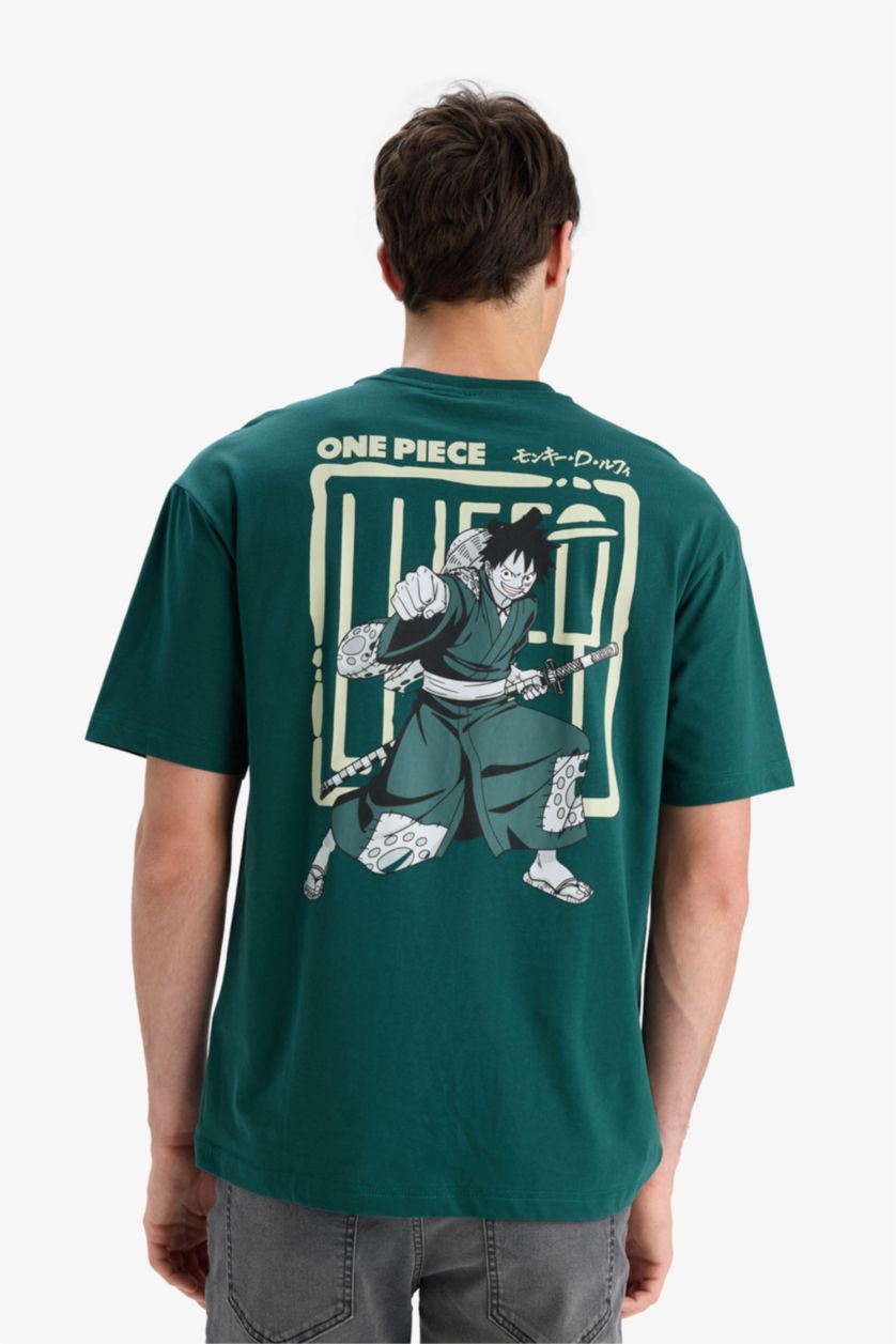 رجال أخضر غامق تيشيرت نص ردن اوفر سايز بياخة مستديرة من ون بيس
