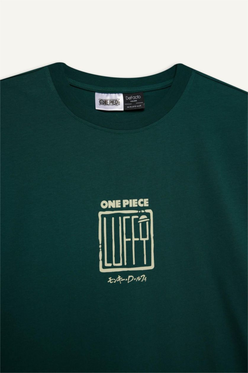 رجال أخضر غامق تيشيرت نص ردن اوفر سايز بياخة مستديرة من ون بيس