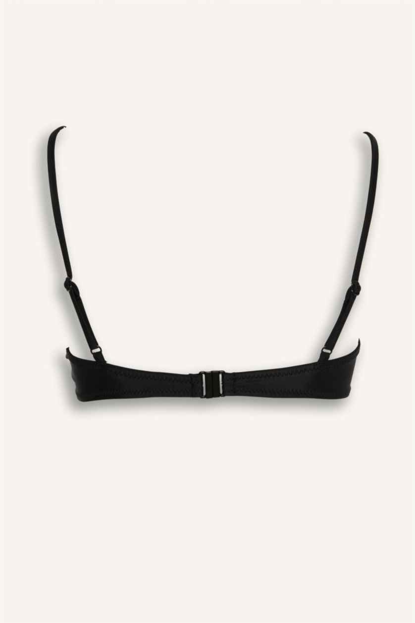 Women Black Regular Fit Embroidered Bikini Top