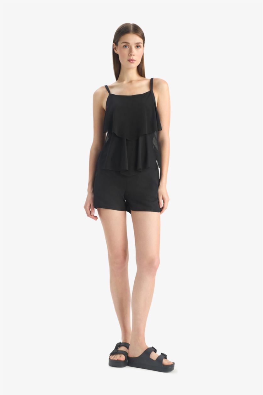 Kadın Siyah Regular Fit Tül Tankini