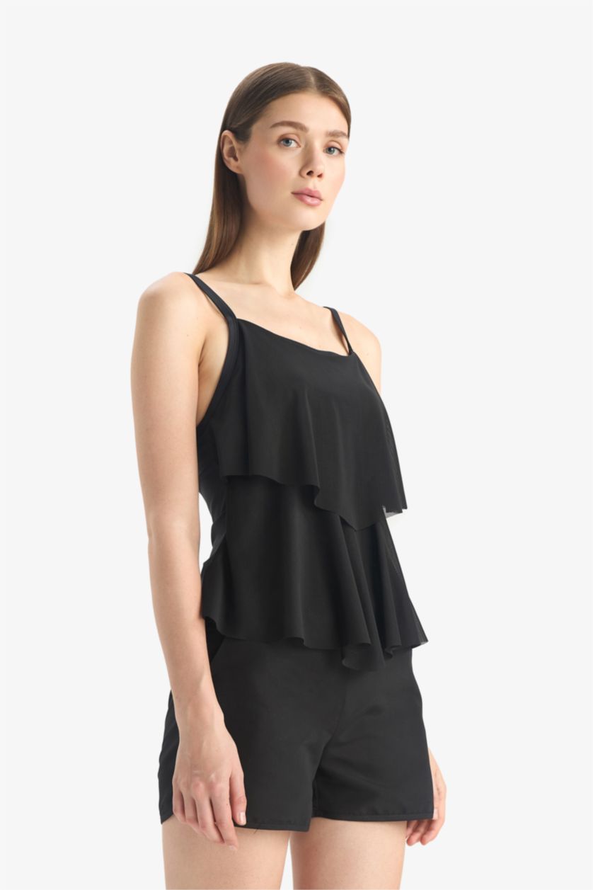 Kadın Siyah Regular Fit Tül Tankini
