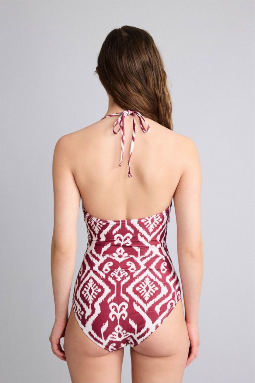 Әйелдерге Бордо Regular Fit этникалық өрнекті суға шомылу киімі
