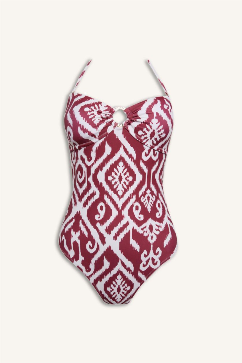 Әйелдерге Бордо Regular Fit этникалық өрнекті суға шомылу киімі