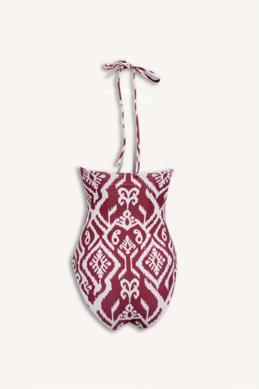 Әйелдерге Бордо Regular Fit этникалық өрнекті суға шомылу киімі