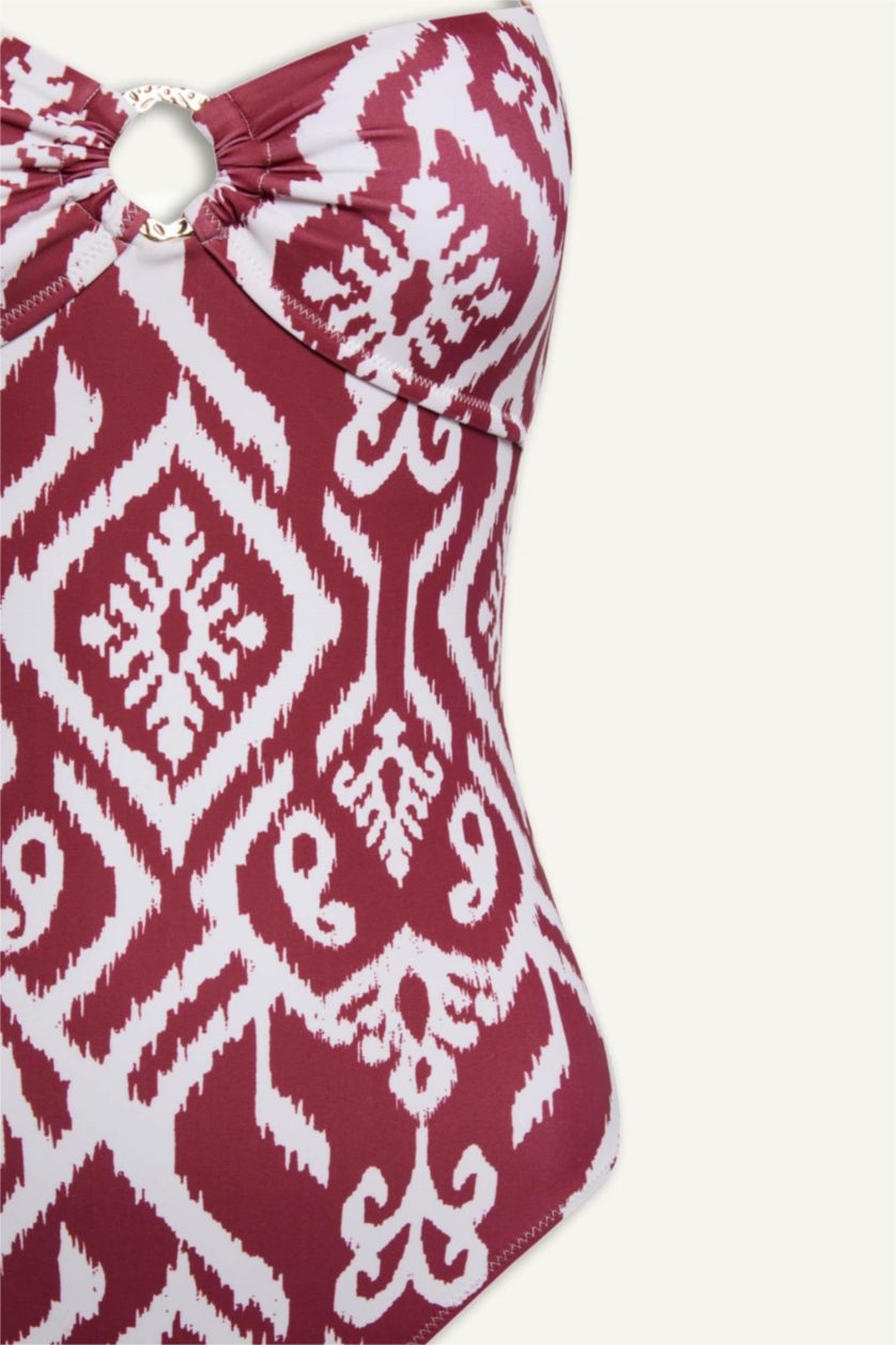 Әйелдерге Бордо Regular Fit этникалық өрнекті суға шомылу киімі