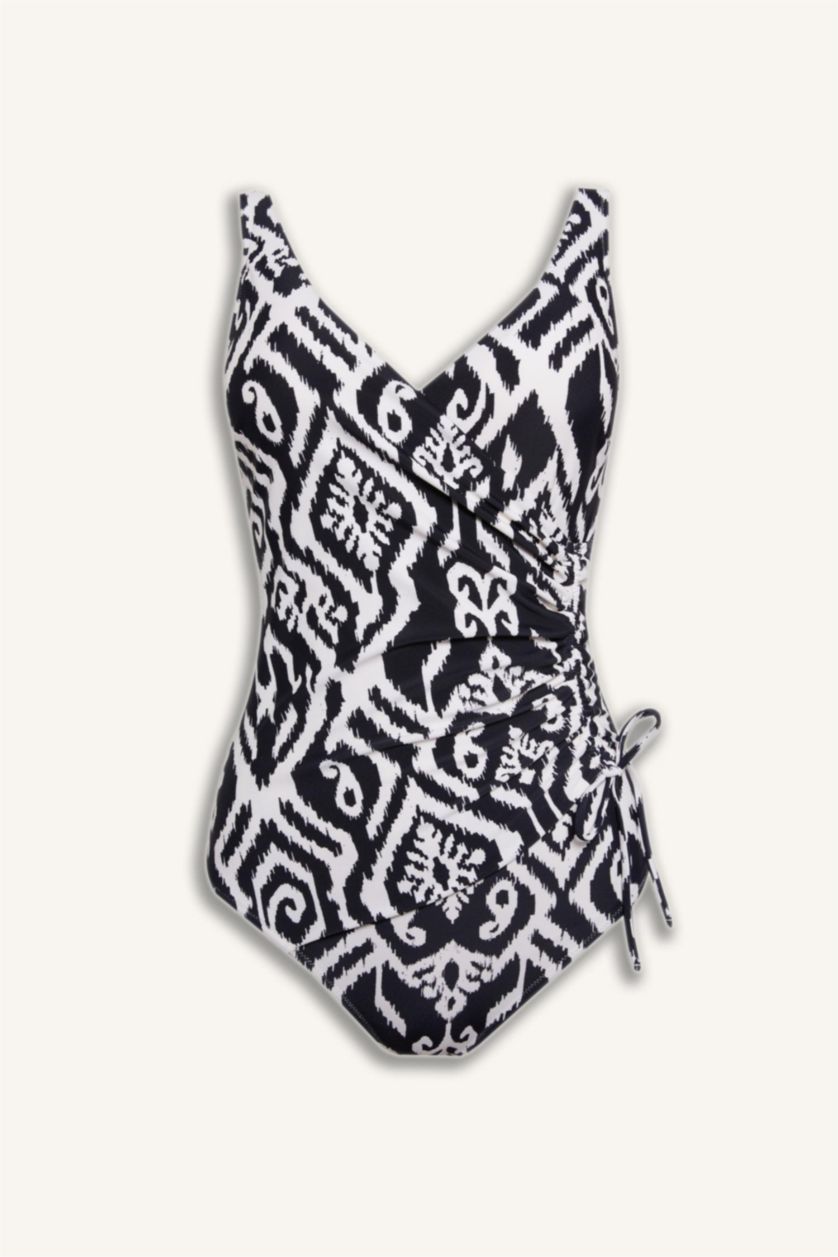 Әйелдерге қара Regular Fit этникалық өрнекті суға шомылу киімі