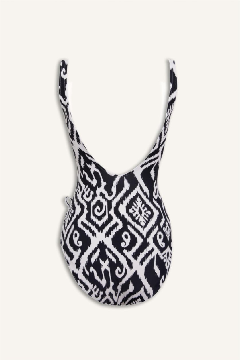 Әйелдерге қара Regular Fit этникалық өрнекті суға шомылу киімі