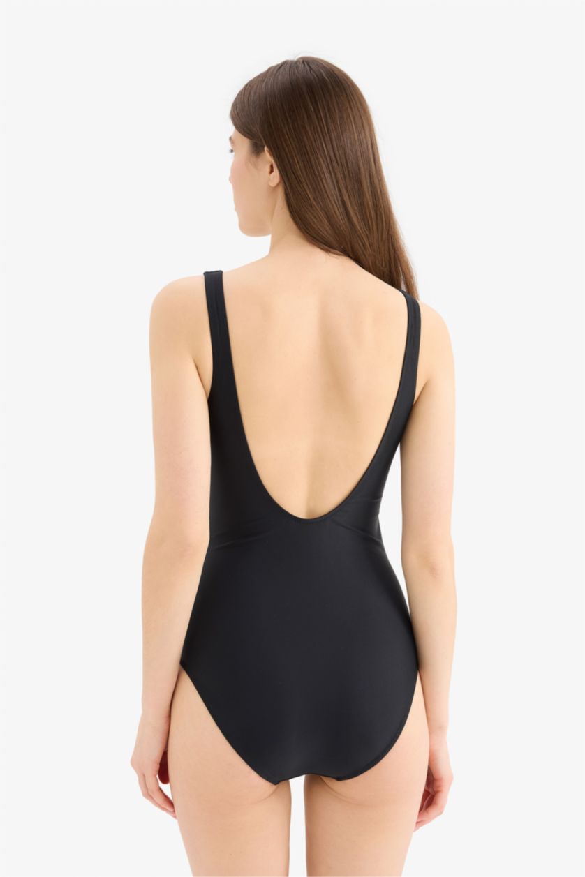 Kadın Siyah Regular Fit Drapeli Mayo-Fall in Love