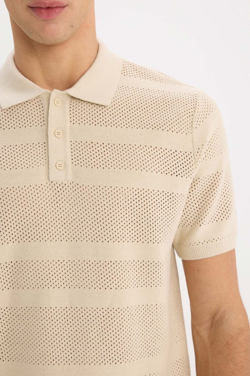 Erkek Vizon Standart Fit Polo Yaka Kısa Kollu Triko Tişört