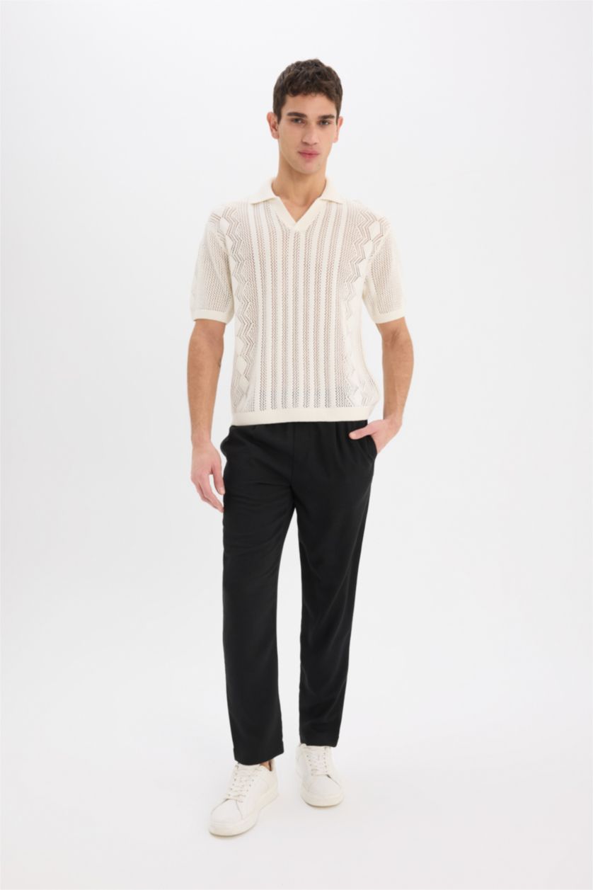 Мужчины Бежевый Трикотажная футболка-поло с коротким рукавом стандартного покроя