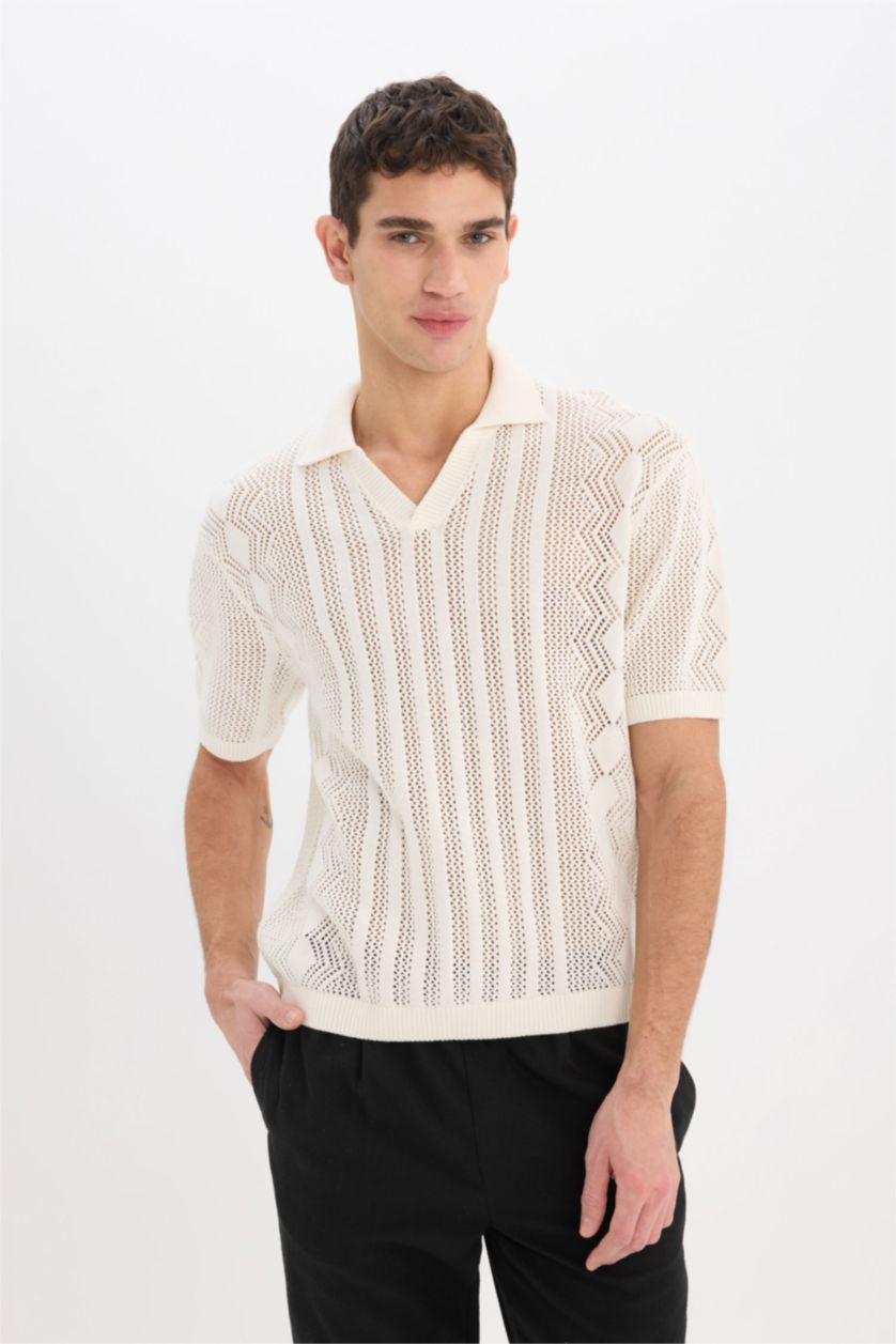 Мужчины Бежевый Трикотажная футболка-поло с коротким рукавом стандартного покроя