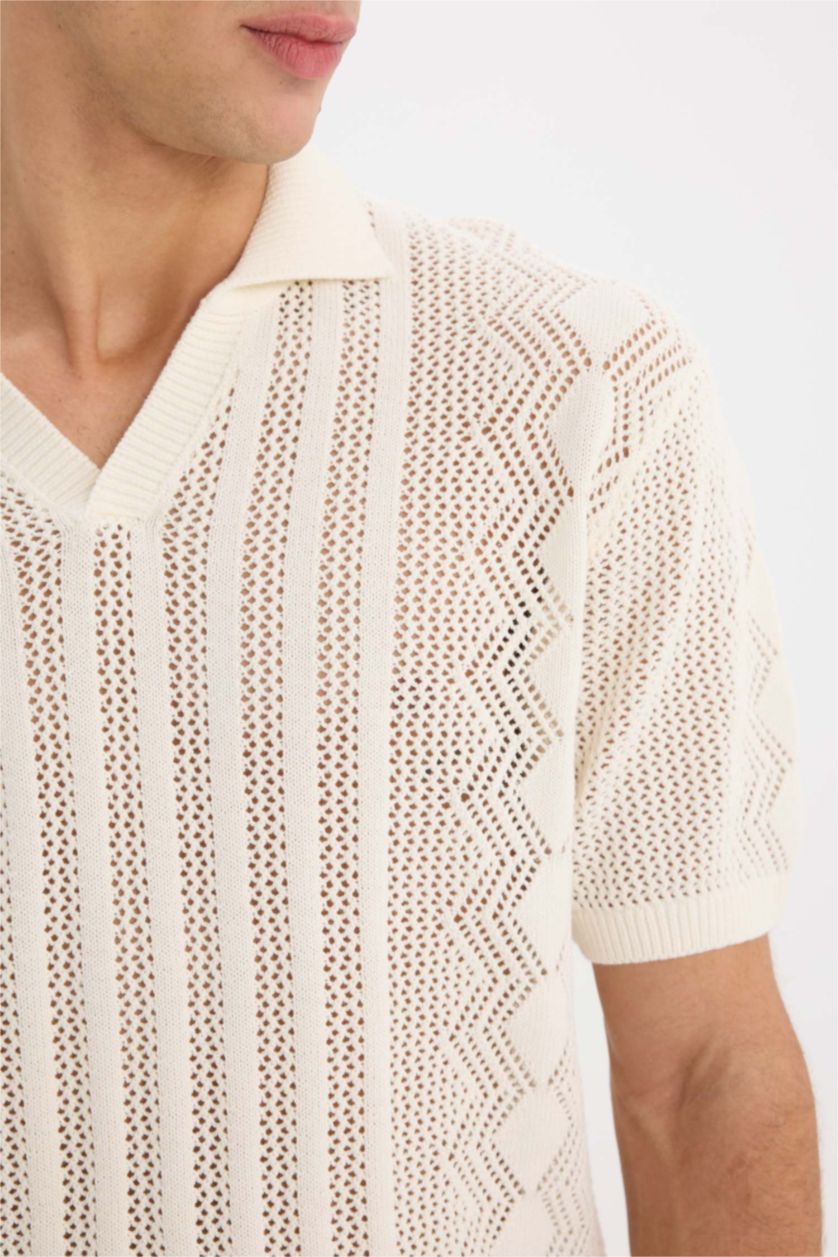 Мужчины Бежевый Трикотажная футболка-поло с коротким рукавом стандартного покроя