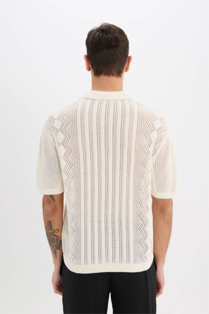 Мужчины Бежевый Трикотажная футболка-поло с коротким рукавом стандартного покроя