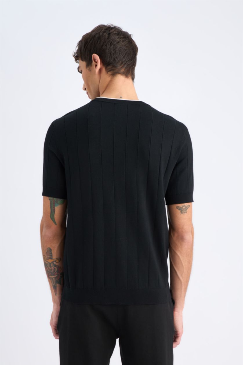 رجال أسود تيشيرت تريكو نص ردن قصة عادية بياخة مستديرة