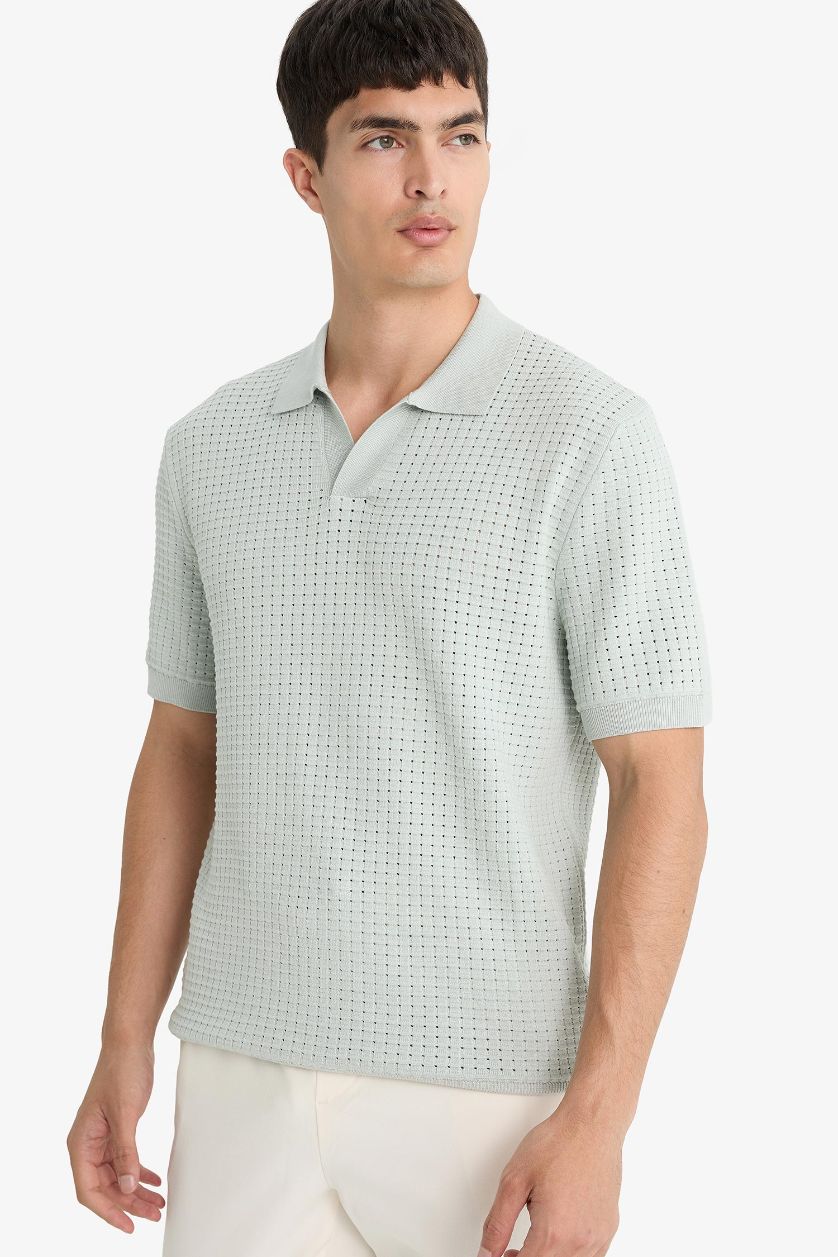 MAN Light Blue Standard Fit Knit Polo T-Shirt