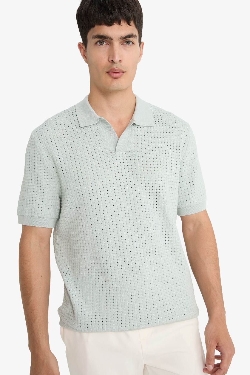 MAN Light Blue Standard Fit Knit Polo T-Shirt