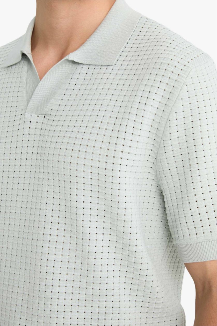 MAN Light Blue Standard Fit Knit Polo T-Shirt