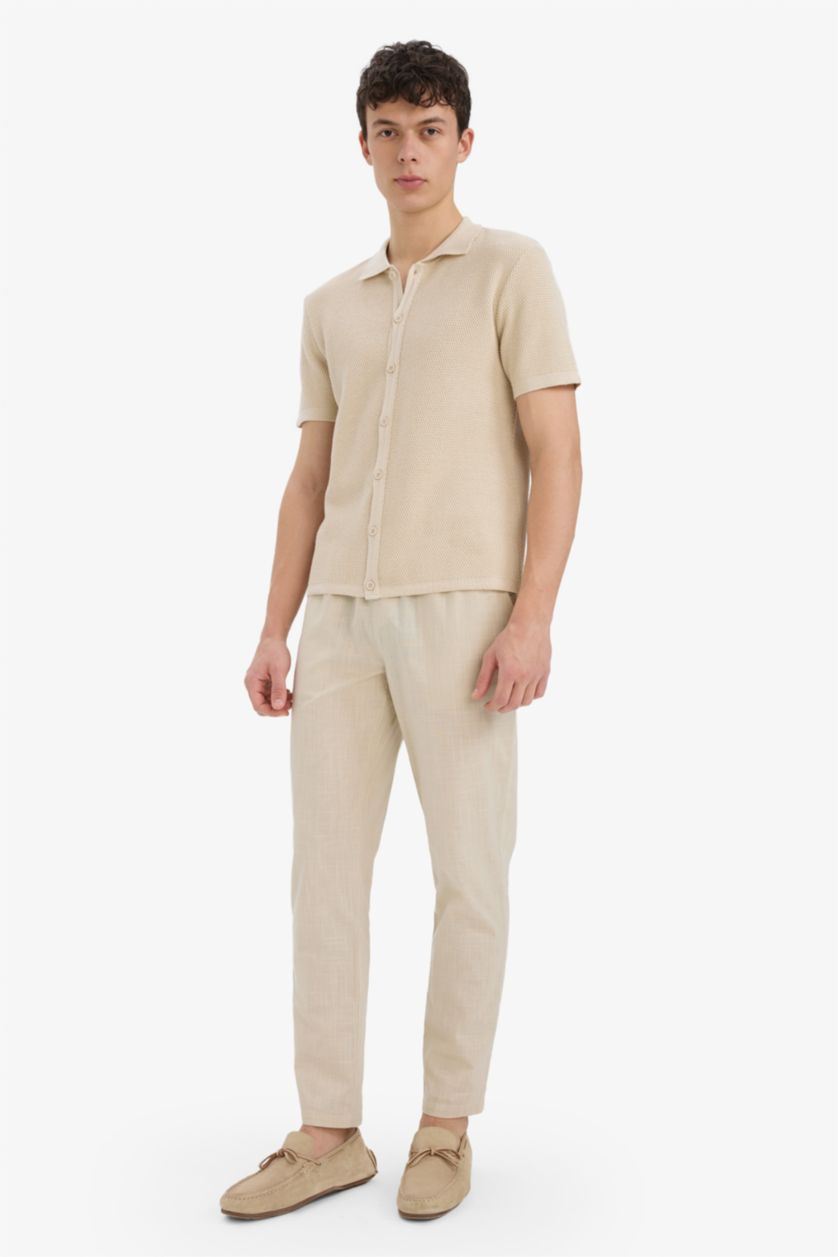 HOMME Beige T-shirt Polo en maille à manches courtes Coupe standard