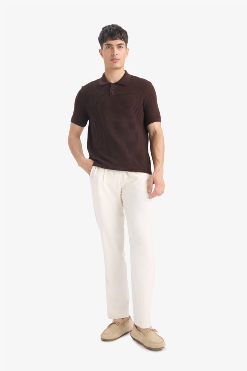 MAN Brown Standard Fit Knitwear Short Sleeve Polo T-Shirt
