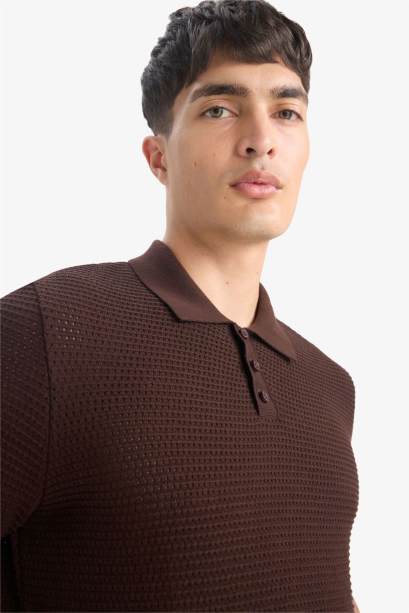 MAN Brown Standard Fit Knitwear Short Sleeve Polo T-Shirt
