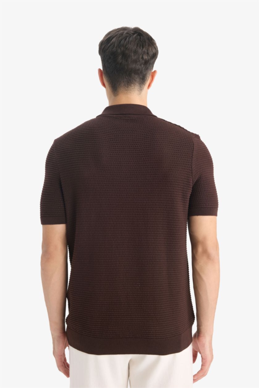 MAN Brown Standard Fit Knitwear Short Sleeve Polo T-Shirt