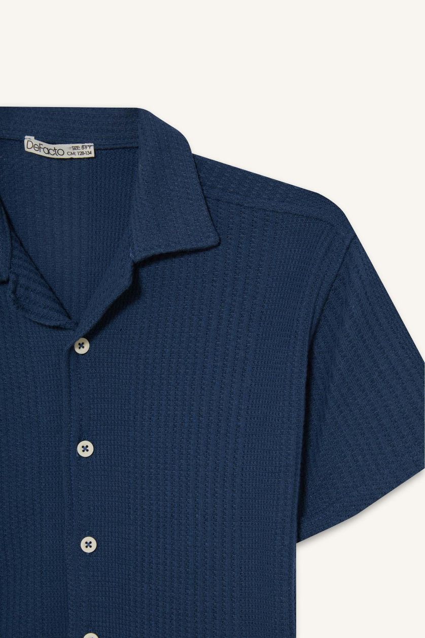 Erkek Çocuk - Genç Erkek İndigo Oversize Geniş Kalıp Polo Yaka Kısa Kollu Gömlek Erkek Çocuk