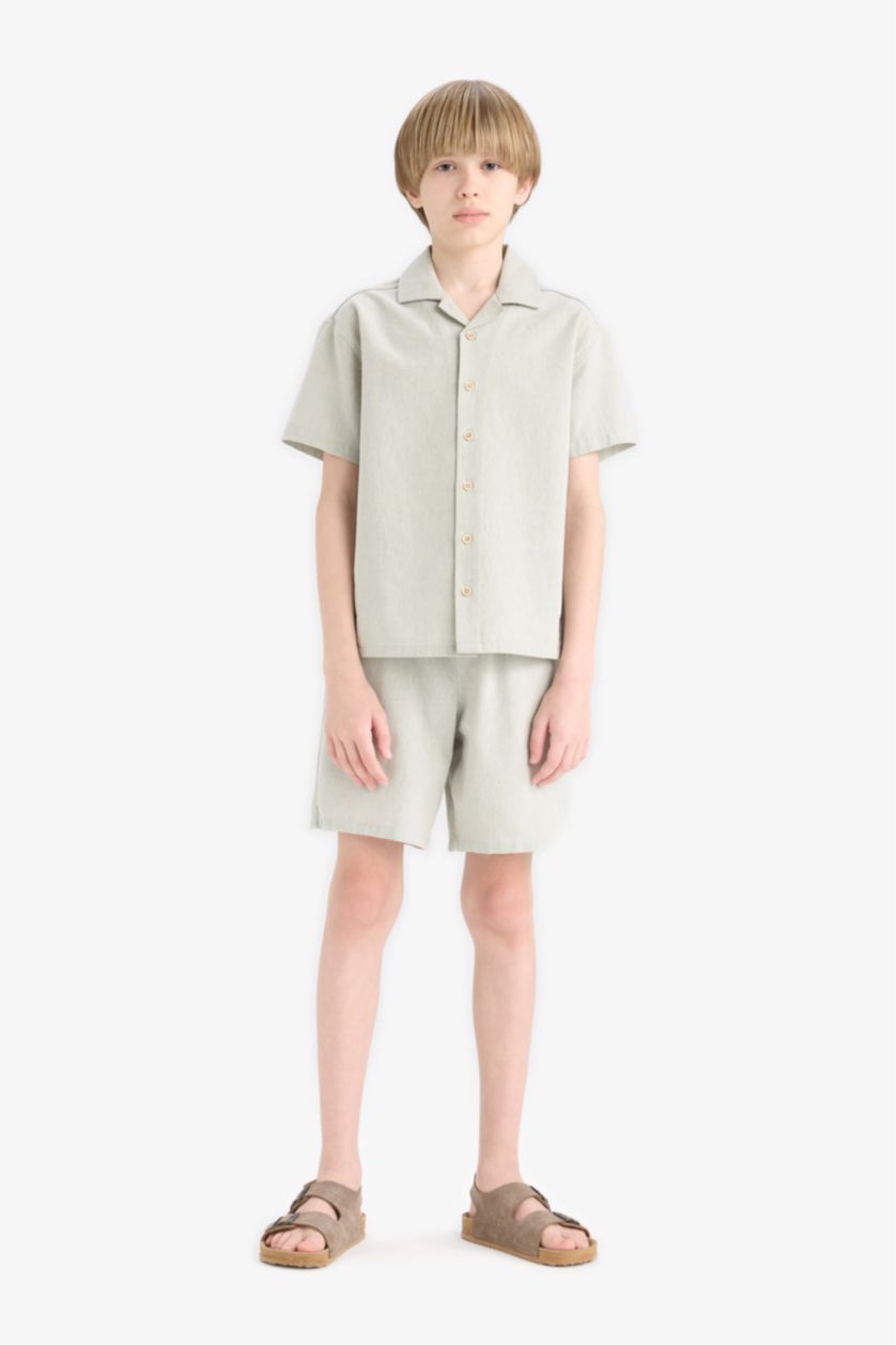 Erkek Çocuk - Genç Erkek Mint Oversize Geniş Kalıp Polo Yaka Müslin Kısa Kollu Gömlek Erkek Çocuk