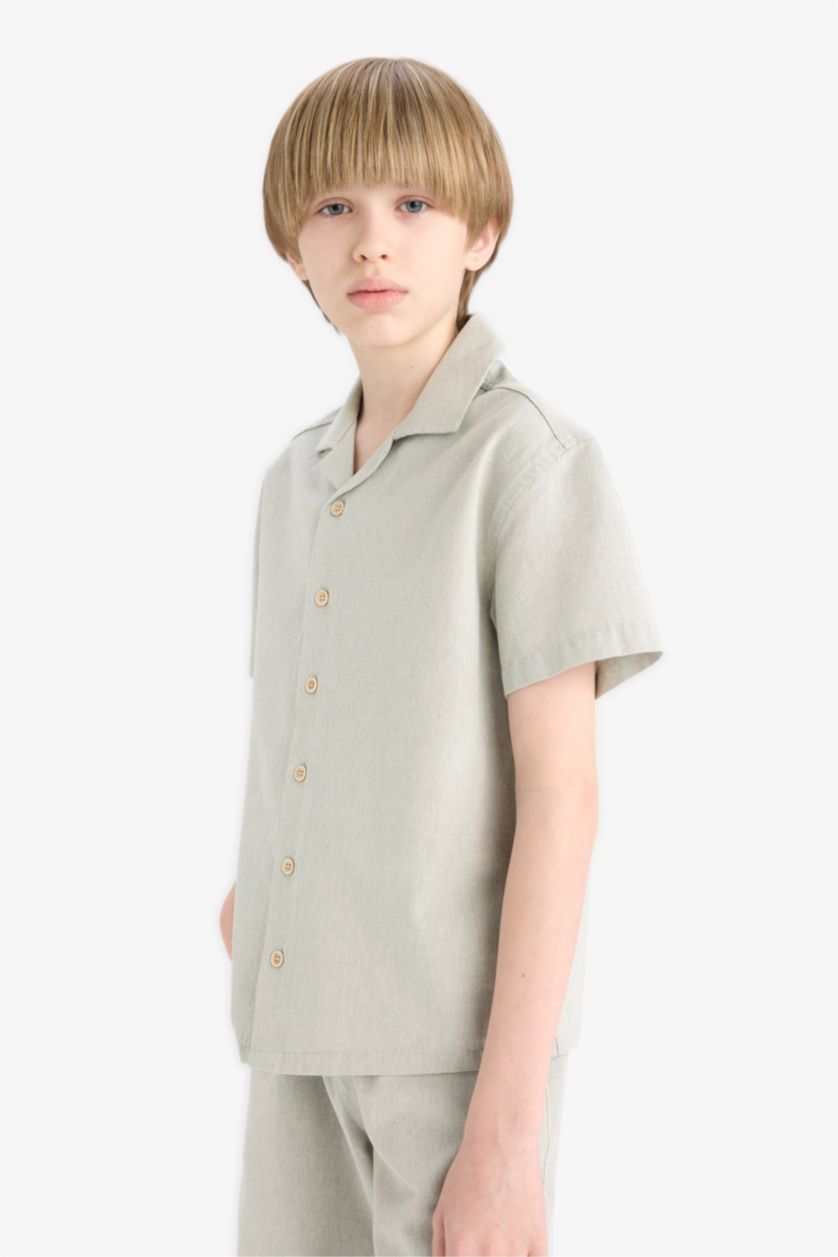 Erkek Çocuk - Genç Erkek Mint Oversize Geniş Kalıp Polo Yaka Müslin Kısa Kollu Gömlek Erkek Çocuk