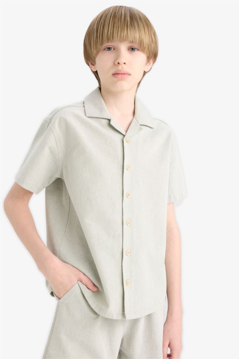 Erkek Çocuk - Genç Erkek Mint Oversize Geniş Kalıp Polo Yaka Müslin Kısa Kollu Gömlek Erkek Çocuk