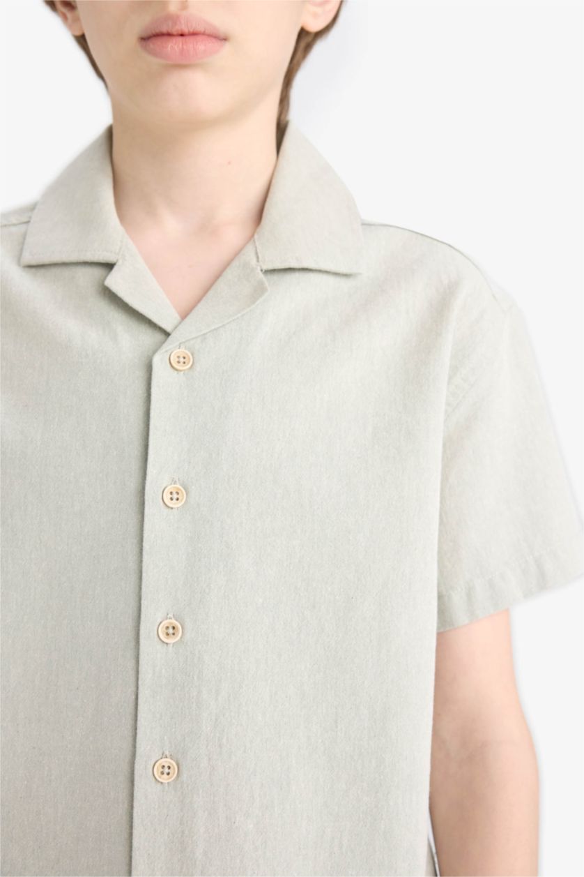 Erkek Çocuk - Genç Erkek Mint Oversize Geniş Kalıp Polo Yaka Müslin Kısa Kollu Gömlek Erkek Çocuk