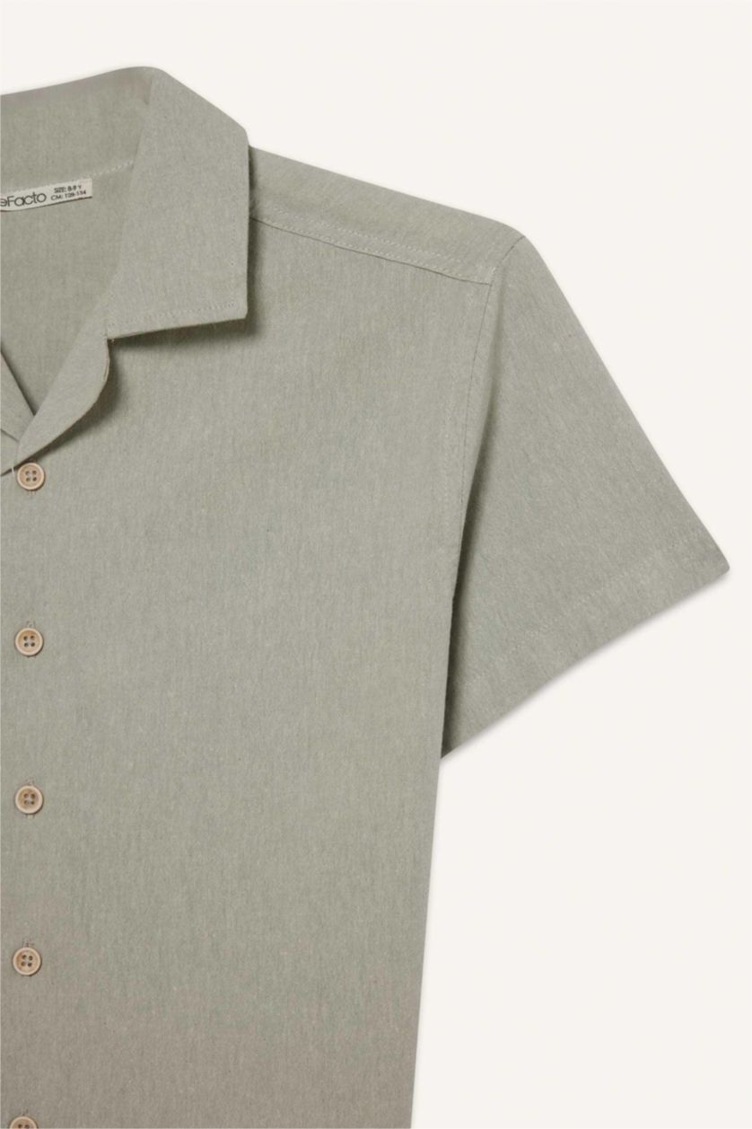 Erkek Çocuk - Genç Erkek Mint Oversize Geniş Kalıp Polo Yaka Müslin Kısa Kollu Gömlek Erkek Çocuk